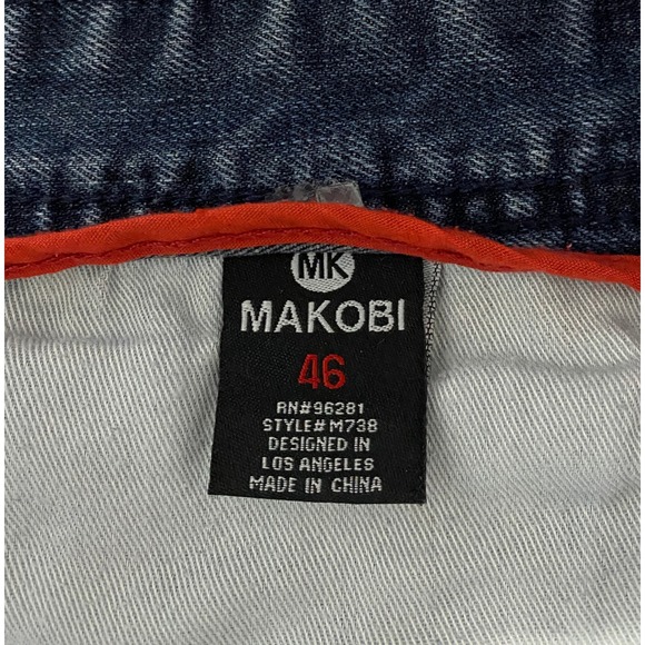 Makobi‎ Distressed Denim Shorts Mens Size 46 Blue Moto Biker Jorts Shredded - Picture 6 of 12